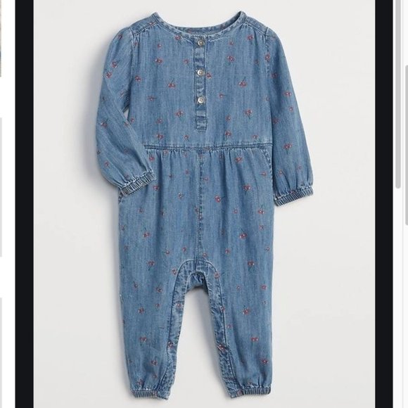 GAP Other - Baby Gap Denim Romper with Cherry Print | 12-18M